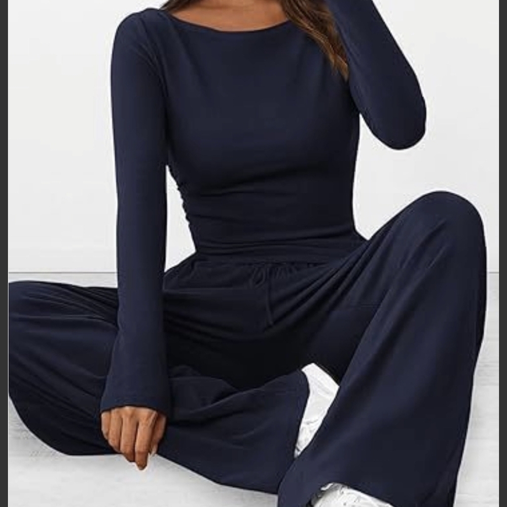 Navy Wide-Leg Lounge Set